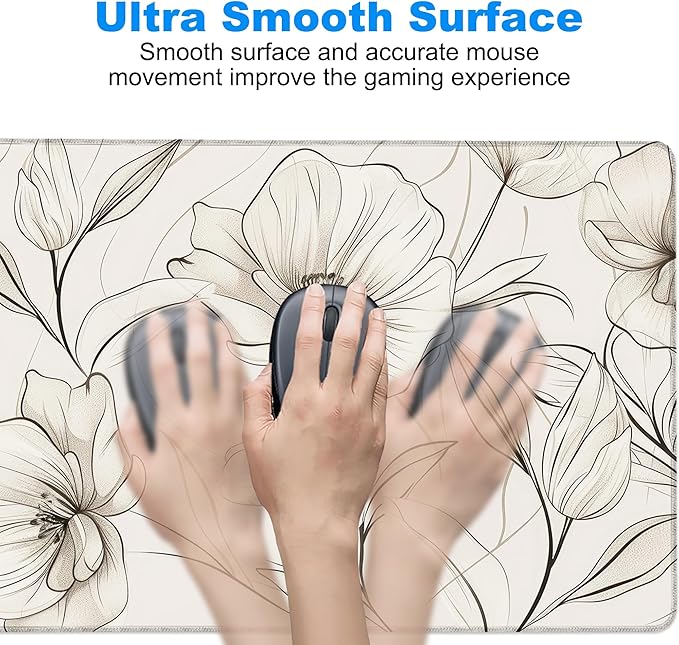 Desk Pad, Boho Minimalist Flowers XXL Gaming Mouse Pad with Stitched Edges,Non-Slip Waterproof Rubber Base Large Desk Mat for Keyboard and Mouse 35.4"x15.7"
