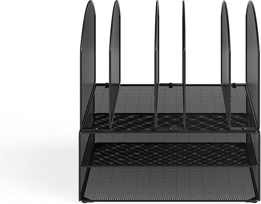 Safco Products Onyx Desk Organizer - 2 Horizontal, 6 Upright Sections - Black - Metal - Tabletop Desktop Organizer - Office & School Supplies - Letter Trays & Stacking Supports