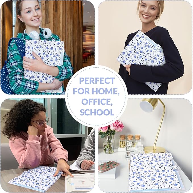 SKYDUE Expanding File Folder with 5 Pockets, Floral Accordion File Organizer for Important Document，Portable Receipt Paper Organizer，School Office Supplies,Blue