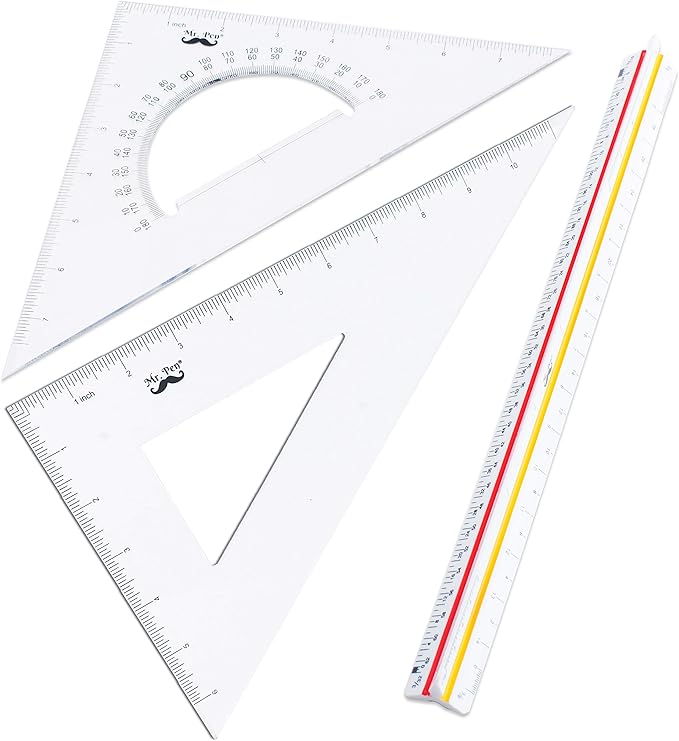 Mr. Pen Architectural Triangular Ruler Set with 12 Inch Triangular Scale, 11 Inch 30/60 and 8 Inch 45/90 Triangles
