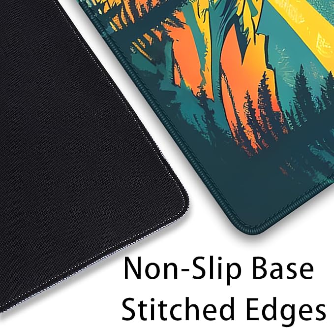 Sun Rays Mountains Forest Desk Pad Mouse Pad,Large Gaming Mouse Mat with Stitched Edges,Non-Slip Waterproof Rubber Base Mousepad for Office Work Home Desk Mat(27.5X11.8 in)