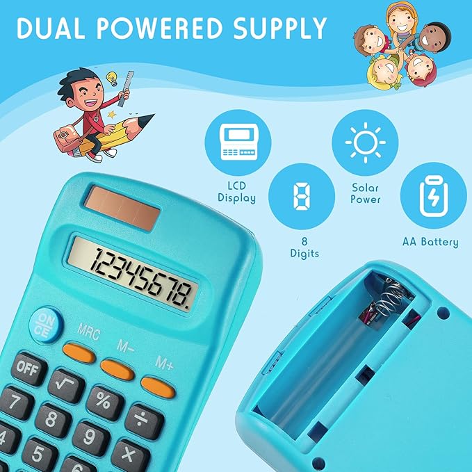 20 Packs Pocket Size Mini Basic Calculators for Students 8 Digit Display Solar Battery Dual Power Small Calculators for Desktop Home Office School Students Kids, 4 Colors