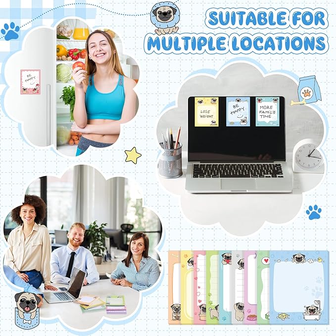 Sabary 9 Pads Cute Sticky Notes Animal Sticky Note Pads 3.15 x 3.94 Inches Colored Adhesive Memo Reminder Decor for Journal School Office Gifts(Pug)