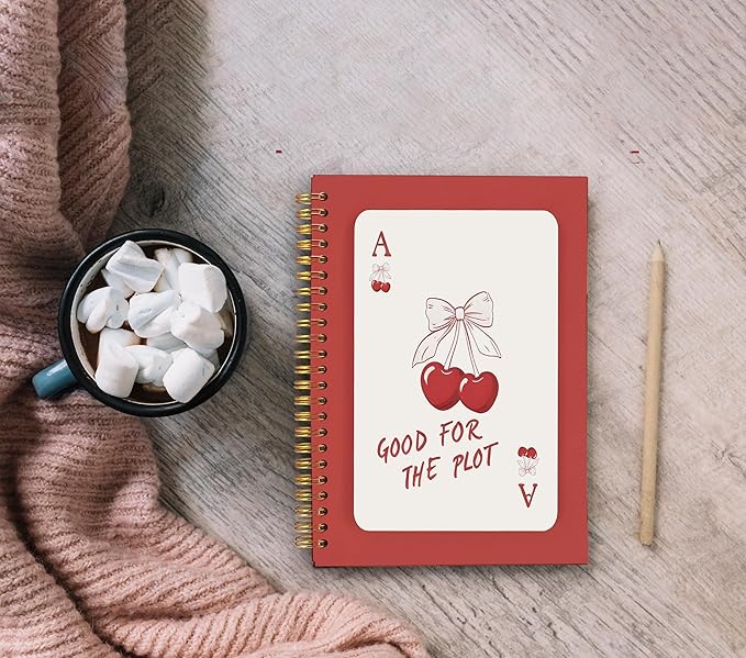 Coquette Red Bow Cherry Notebook Journal, Preppy Aesthetic Journal Notebook for Note Taking Work, Girly Notebook, Preppy Gifts For Women, Red Office Supplies, Spiral Notebook 5.5x8.3inch