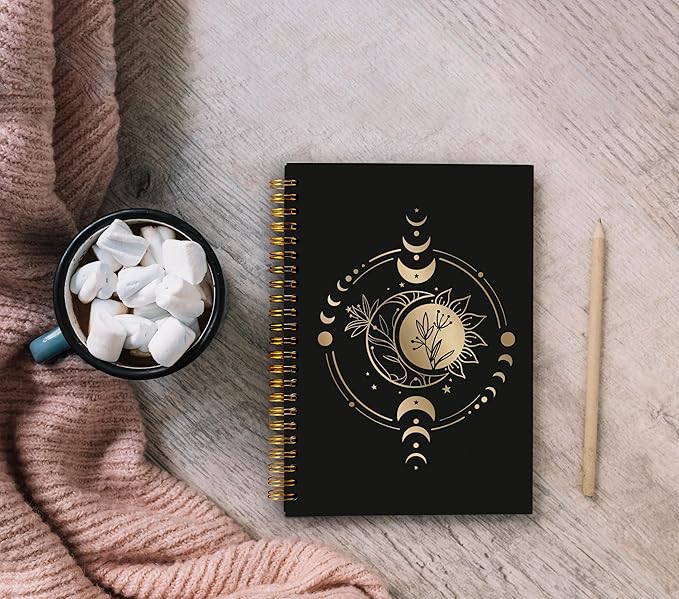 Sun and Moon Notebook, Boho Aesthetic Notebooks, Witchy Journal, Witchy Gifts for Women, Mystical Celestial Spiral Notebook Journal 5.5x8.3