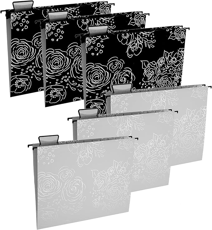 6 Pack Hanging File Folders Filing Cabinet Organizer Letter Size 1/5 Cut Adjustable Tabs Decorative for Home Office School Classroom, Gilding 9.3” x 12.8