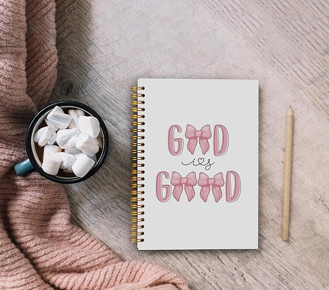 Christian Notebook Journal, Pink Bow Coquette Preppy Notebook, Christian Gifts for Women Faith, Faith Based Gifts, Bible Journal Notebooks for Note Taking, Spiral Notebook 5.5x8.3 Inch