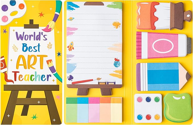B1ykin Sticky Notes Set, Cartoon Theme Cute Self-Stick Notes Pad Teacher Appreciation Gifts， Self-Adhesive Writing Memo Pages Sticky to Do Notepad Thank You Gift for School Classroom (Art Teacher)