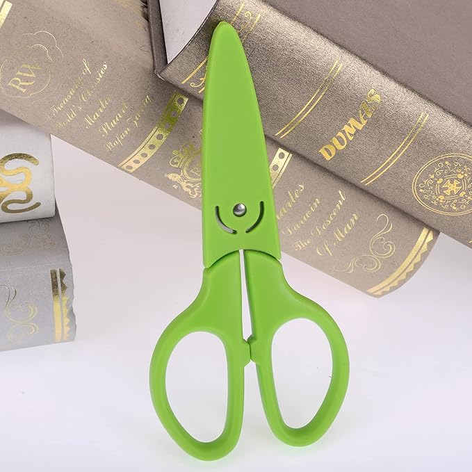 6 inches Multipurpose Scissors, Stainless Steel Sharp Basic Shears for School Office Home Kitchen Household Craft Supplies w/Protective Cover, Comfort Grip Green