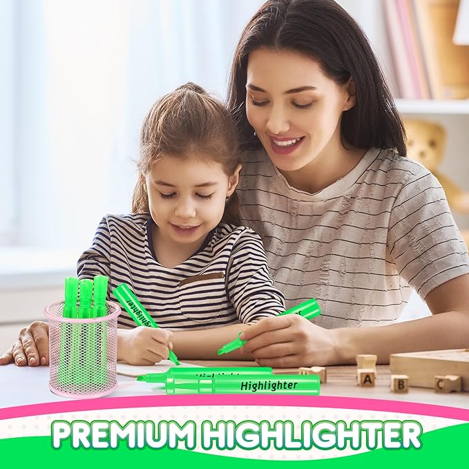 Qilery 24 Pack Tank Style Highlighters Chisel Tip Highlighters Bulk Colored Markers for Adult Coloring, Home Office Supplie(Green)