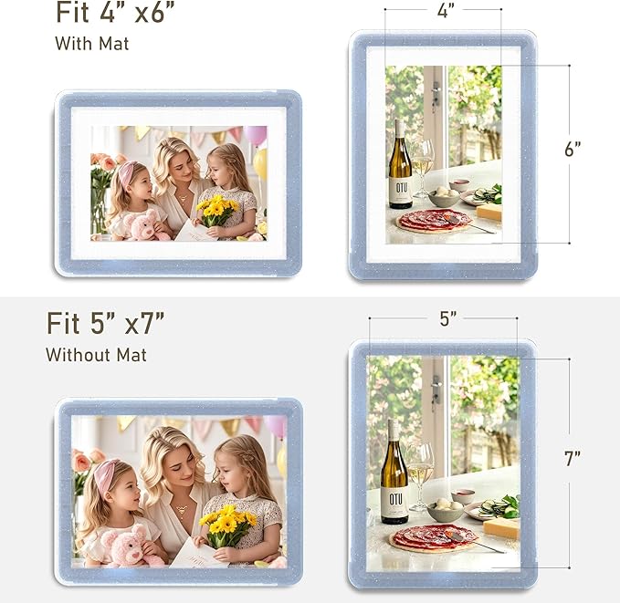 1-Pack 5x7 Picture Frame or 4x6 with Mat – Shatterproof Plastic Photo Frame for Family, Nursery & Playroom, Wall & Tabletop Picture Frames for Home Office, Safe Lightweight Design, in Crystal Blue