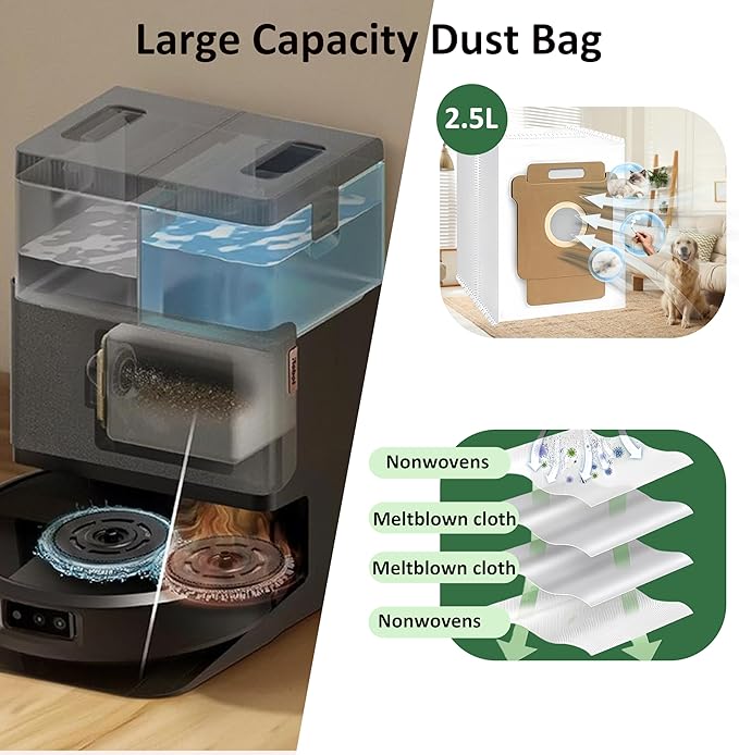 25 Pcs Accessories Kit for iRobot Roomba Plus 405/505/507 Combo Robot Vacuum Cleaner, 2 Main Brushes, 6 Dust Bags, 6 Mop Pads, 4 HEPA Filters, 6 Side Brushes and 1 Cleaning Tool