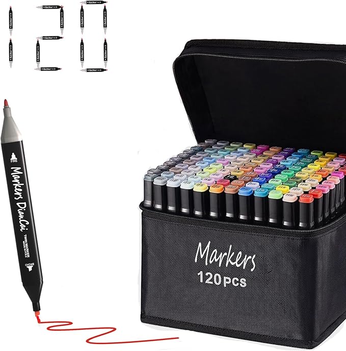 wyewye Alcohol Markers set 120 colors,Painting Pens for Artists,Dual Tip Permanent Art Marker for Kids,Drawing Art Pens for Adults,Sketch Marker for Drawing Journal Note Doodle