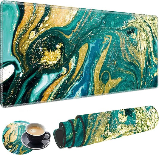 Big Desk Pad (31.5 X 11.8 Inch) Desk Mat Accessories for Women Men Desk Protector Extended Mouse Pad for Office/Home Accessories Writing Pad for Top of Desks +Cup Coaster, Teal