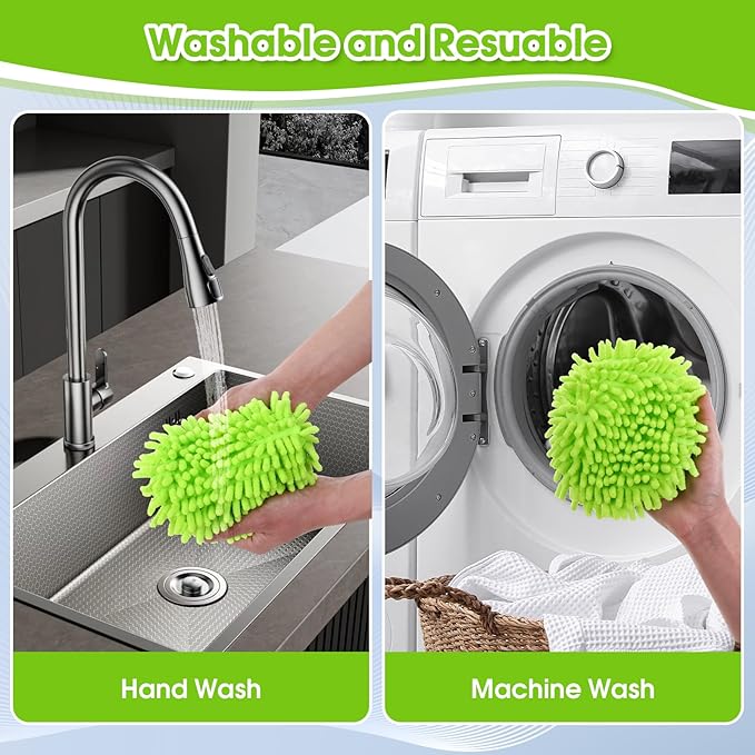 4 Pcs Spin Mop Heads Replacements & 4 Blue Mircofiber & 1 Brush & 2 Base &1 Handle Set for Ocedar Rinseclean 2-Tank System,Machine Washable Chenille Mop Replacement,Easy Cleaning for Bathroom,Kitchen