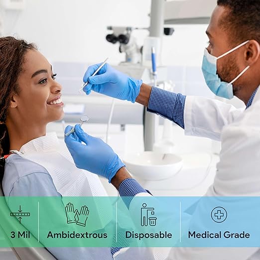 Medical Exam Blue Nitrile Gloves Medium 1000 Count - 3 Mil Powder and Latex Free Disposable Gloves - Case of 10 Boxes of 100