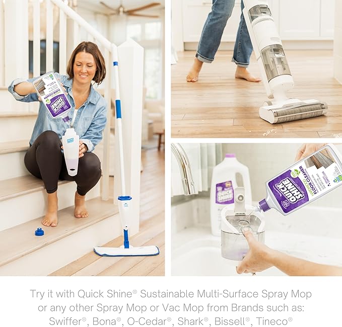 Quick Shine Hardwood Floor Cleaner Daily Care 24oz | Naturally Cleans Dirt & Scuff Marks | Dirt Dissolving, Streak Free, No Rinse & Ready to Use | Spray, Wipe, Done! | Safer Choice Cleaner