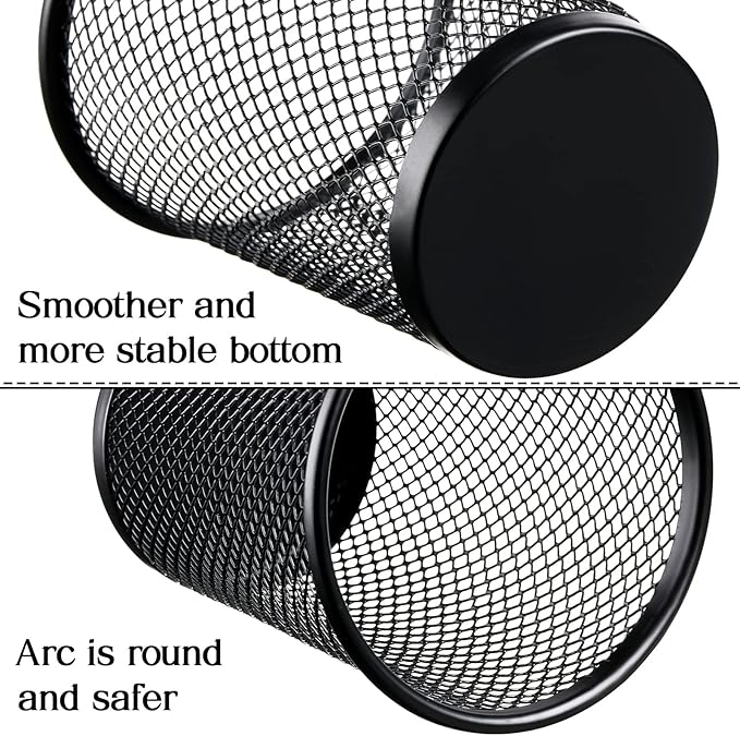Leelosp 12 Pcs Pen Holder Mesh Pen Cup Bulk Metal Pencil Cup Holder for Desk Black Organizer Round Office Classroom for Back to School Students Kids Adult