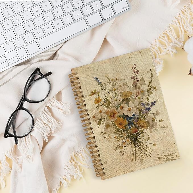 Spring Floral Spiral Notebook, Vintage Flower Journal Notebook, Floral Journal, Retro Floral Plant Notebooks for School Work, Boho Botanical Office Supplies Gifts for Women Men, 5.5x8.3 Inch