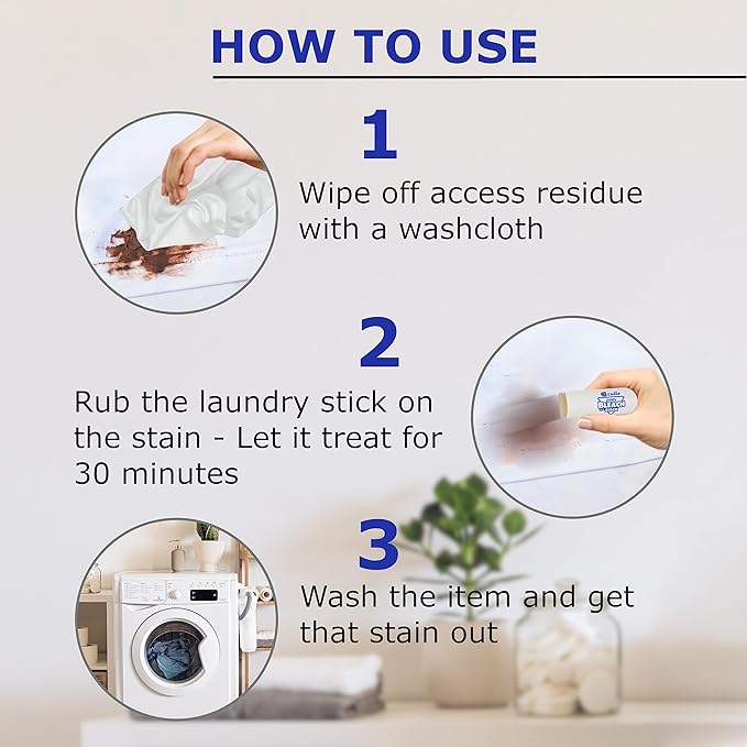 Solid Bleach in a Stick - Concentrated and Natural Stain Remover Solution for White Clothing - Pocket Bleaching Tube for Dirty Spots | Household and Travel Cleaner Essentials | By Cadie 3 Pack