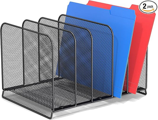 Desk File Organizer, 5 Sections Upright Mesh File Sorter Desktop Organizer Office Organization Metal Document Rack File Folder Holder for Home,Office,Classroom,2Pack