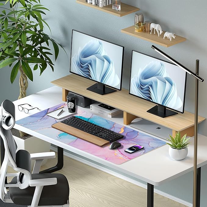 Desk Mat, Desk Pad Dual Leather Sided Desktop Mat for Office and Home,Desk Organization and Accessories Ideal for Large Mouse Pad and Desk Mats on Top of Desks (Blue Pink Marble 31.5"x 15.7")