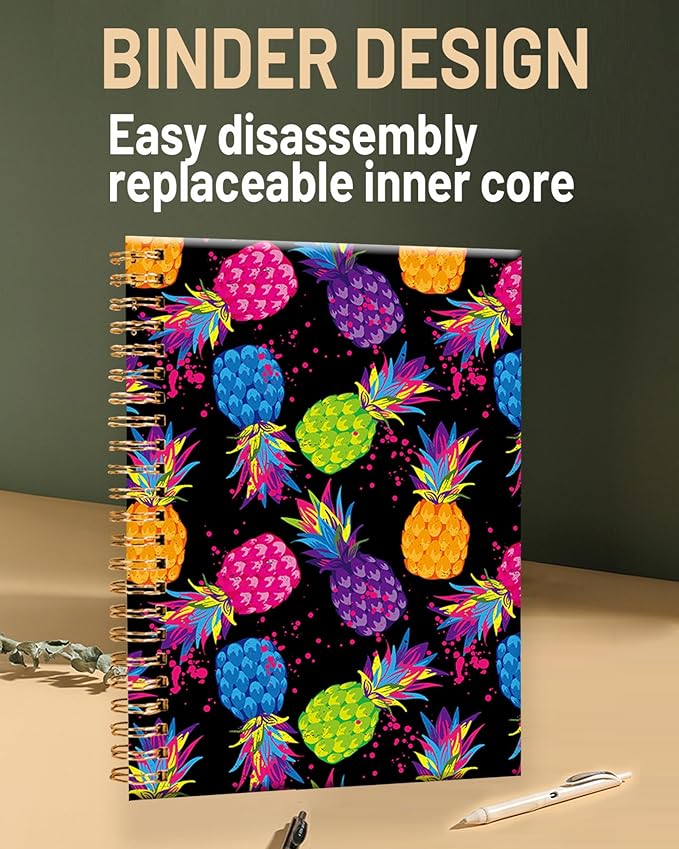 Spiral Journal Notebook for Women,A5 College Ruled Notebooks 6"x 8.4", 120 Pages Lined Journal with Premium Thick Paper,Perfect for School Office Home Gifts(Colorful Pineapple)