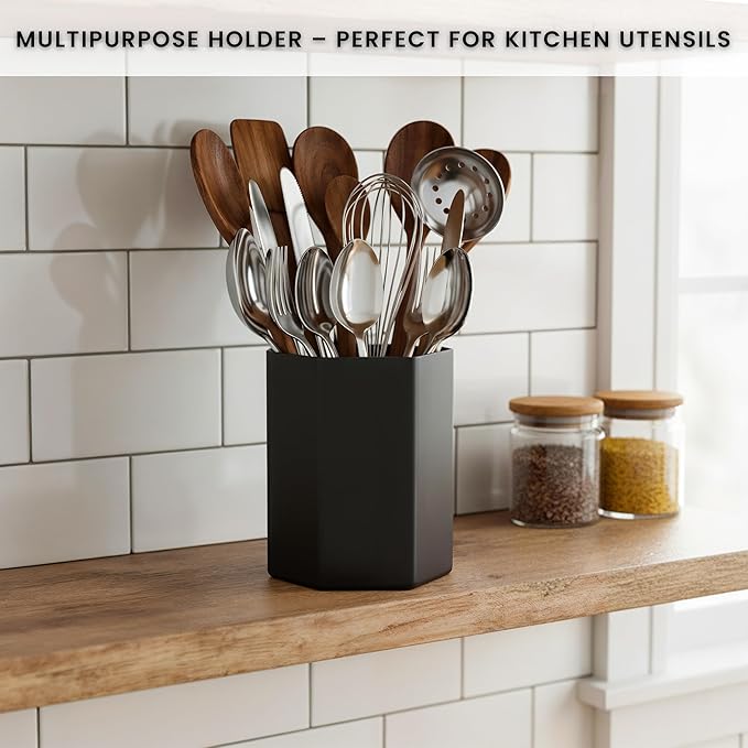 Black Pen Holder for Desk | Hexagonal Acrylic Pencil Holder Organizer for Home, Offices | Multipurpose Acrylic Makeup Organizers, Clear Toothbrush Holder & Pencil Cups for Desk | Stationary Supplies