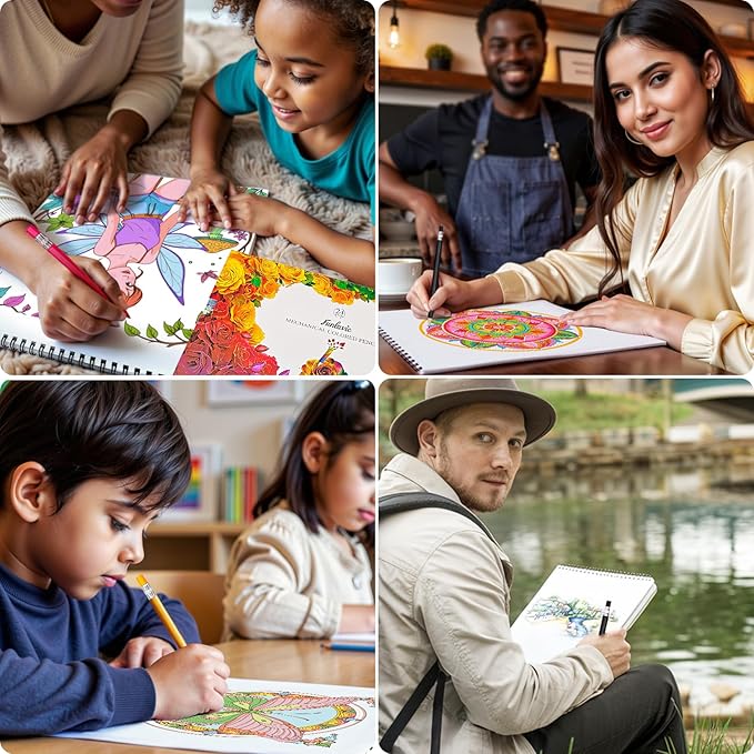 24 Mechanical Colored Pencils with 24 Lead Refills for Adult Coloring Books, 2.6mm Oil-Based Soft Core Drawing Pencils, Vividly Brilliant Colors for Art & Sketching, with Sharpener