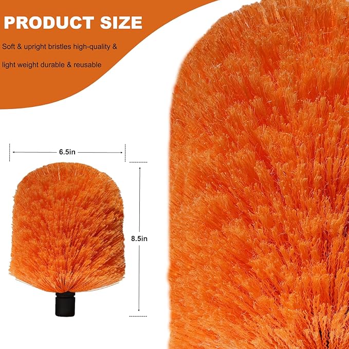 2 Pack Twist-On Cobweb Duster Head, Fits Standard 3/4 inch Threaded Poles, Attachment Spider Web Duster Brush for Outdoor & Indoor Cleaning (Orange)