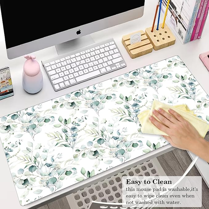Floral Mouse Pad Protector, Stitched Edges, Large Office Mat, Non-Slip Blotter, Laptop Desk Pad, Flower Writing Pad for Home and Office (XXL)