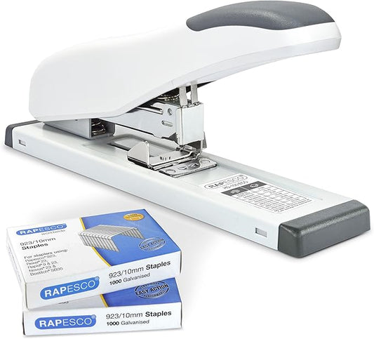 Rapesco 1391 ECO HD-100 Heavy-Duty Stapler with 2000 Type 923 Heavy-Duty 3/8" Staples, 100 Sheet Capacity, Soft White