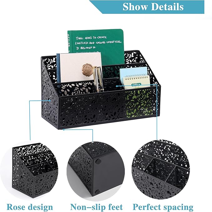 Mail Organizer Countertop, Modern Mail Holder Countertop, Desk Organizers and Accessories, Boho Desk Accessories, Bill Mail Papers Letters Organizer, Mail Sorters, Pencil holders(Black)