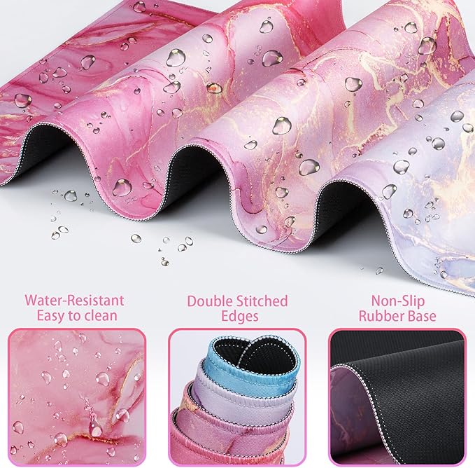 Mouse Pad Pink, Mouse Pad with Wrist Rest, 4-in-1 XXL Extended Large Desk Mat +Mousepad with Gel Wrist Support+Keyboard Wrist Rest+Coaster,Ergonomic Desk Pad for Study Gaming Home Office Computer