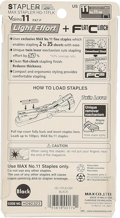 Max Vaimo HD-11FLK Flat Clinch Stapler with 3 Boxes Staples (35 Sheets)