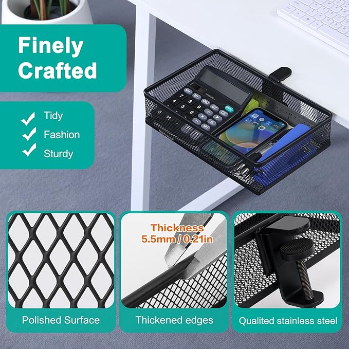 Clip-on Drawer organizers, desk organizer,can be clipped around the table to store small items. (Black - Big), Bronze Gold