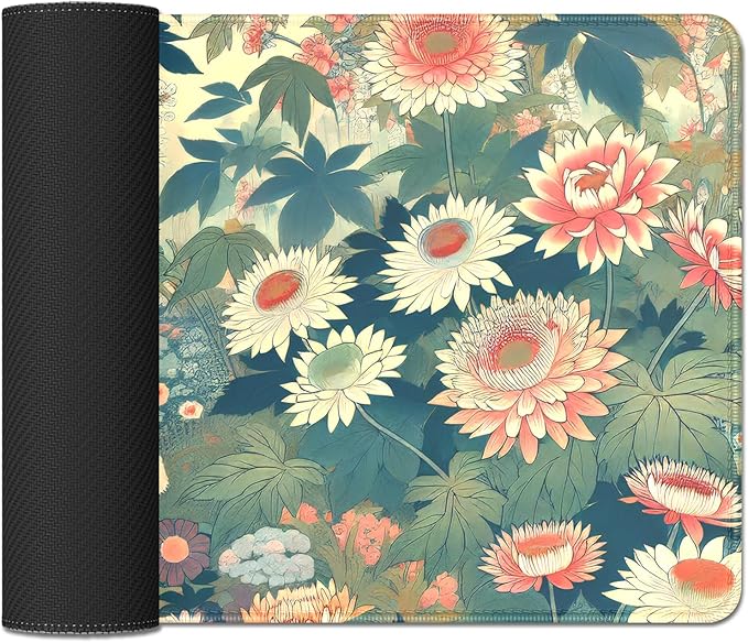 Floral Mous Pad Desk Mat,Large Aesthetic Mouse Pad Desk Pad Desktop Mat,Desk Mat for Keyboard and Mouse,Big Mousepad with Stitched Edges Non-Slip Rubber Base for Computer Office Home
