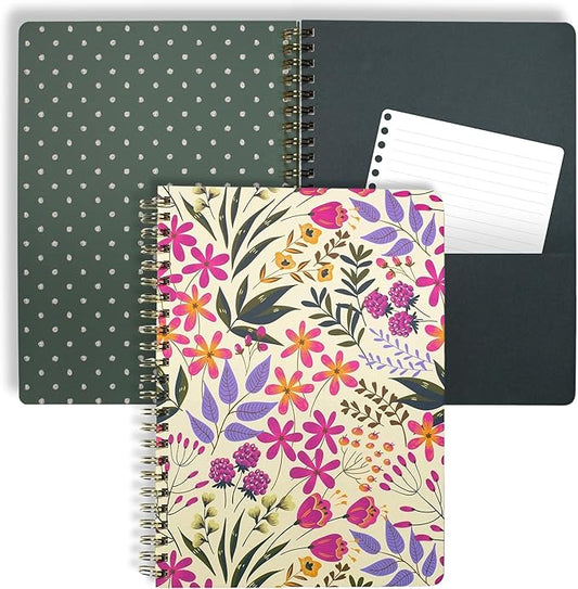 Steel Mill & Co Cute Pink/Purple Floral Mini Spiral Notebook, 8.25" x 6.25" Journal with Durable Hardcover and 160 Lined Pages, Wildflowers