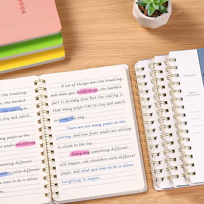 Lined Spiral Notebook College Ruled A5 Journal Book for Note Taking, 160 Pages Writing Journal for Office and Home School Supplies 5.75x8.125 inch (6pack-3Reefblue/3Black)