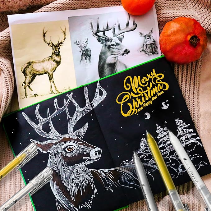 White Gel Pens, 0.8mm Fine Point Gel Ink Pen Set – 3 Pack Opaque Archival Ink for Black Paper Drawing, Sketching, Card Making & Bullet Journaling