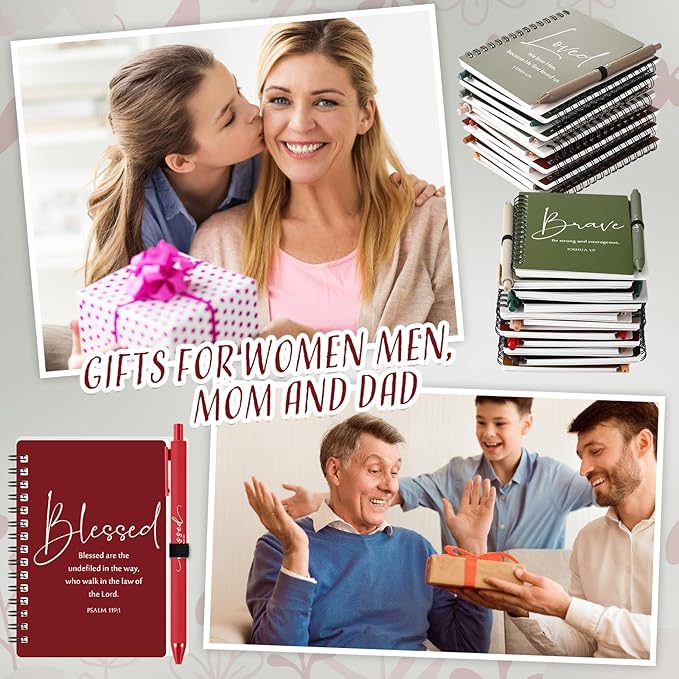 Kosiz 24 Sets Inspirational Christian Gifts Bulk Christian Notebooks Prayer Journals with Pens Spiral Bible Journals Religious Gifts for Church Grandparent Pastors Day Sunday School (Retro Color)