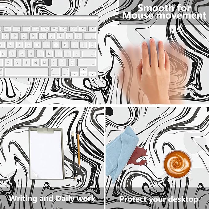 MIOAOSRT Desk Mat,Abstract Black and White Marbling Extended Gaming Mouse Pad,Large Non-Slip Rubber Base Mousepad with Stitched Edges,Waterproof Mouse Mat Desk Pad for Office Game Home 35.4x15.75 in