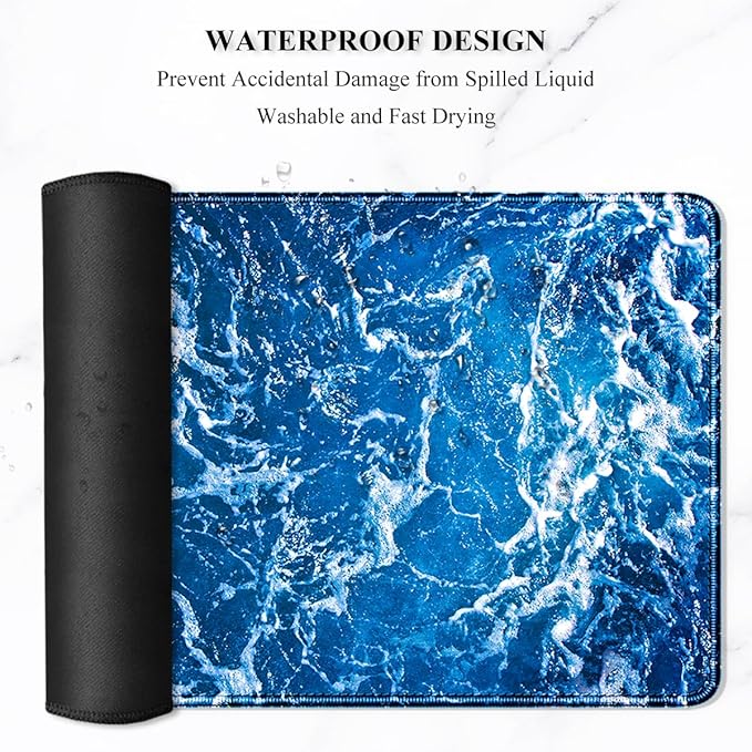 Auhoahsil Large Mouse Pad, XXL Desk Pad, Extened 35" x 15", Non-Slip Rubber Base, Stitched Edges, Superior Surface, Waterproof Keyboard Mat, Large Mousepad for Gamer, Office & Home, Beautiful Ocean
