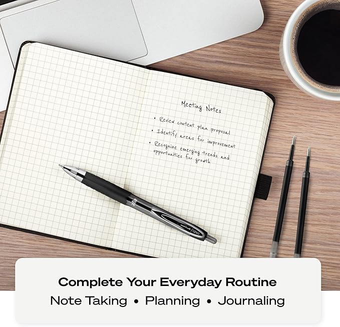 uniball Signo 207 Needle Point Gel Pen, Retractable, Medium 0.7 mm, Black Ink, Black Barrel, 4/Pack