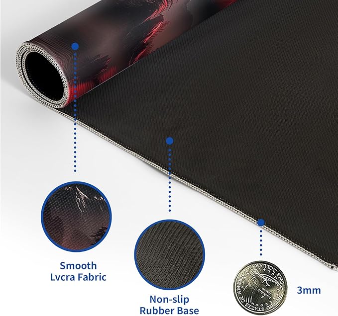 Darkness Red Moon Mouse Pad Abstract Red Mouse Pad 31.5x11.8 Inch Texture Non-Slip Rubber Base Large Mousepad Stitched Edges Keyboard Mouse Mat Desk Pad for Office and Home (Darkness 3)