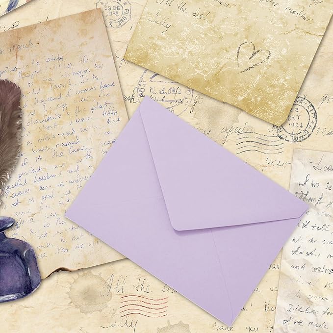 Whaline 50Pcs A7 Invitation Envelopes Set Purple Greeting Card Envelopes V-Flap Envelope Gift Card Sleeves for Mailing Sending Card, 7.3x5.3 Inch