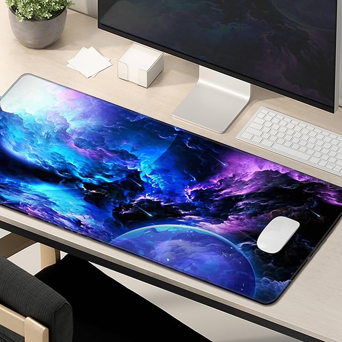XL Gaming Mouse Pad Desk Pad Galaxy Print Extended Big Mouse Pad Large,31.5x11.8in Long Computer Keyboard Mousepad Mouse Mat with 3mm Non-Slip Base and Stitched Edge for Home Office Work