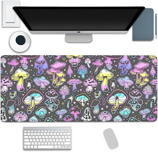 Colorful Mushrooms Mouse Pad,Large Extend Mousepad Desk Pad with Stitched Edges,Non-Slip Waterproof Rubber Base Mouse Mat Desk Mat for Office Computer Keyboard Laptop Home(27.5x11.8 in)