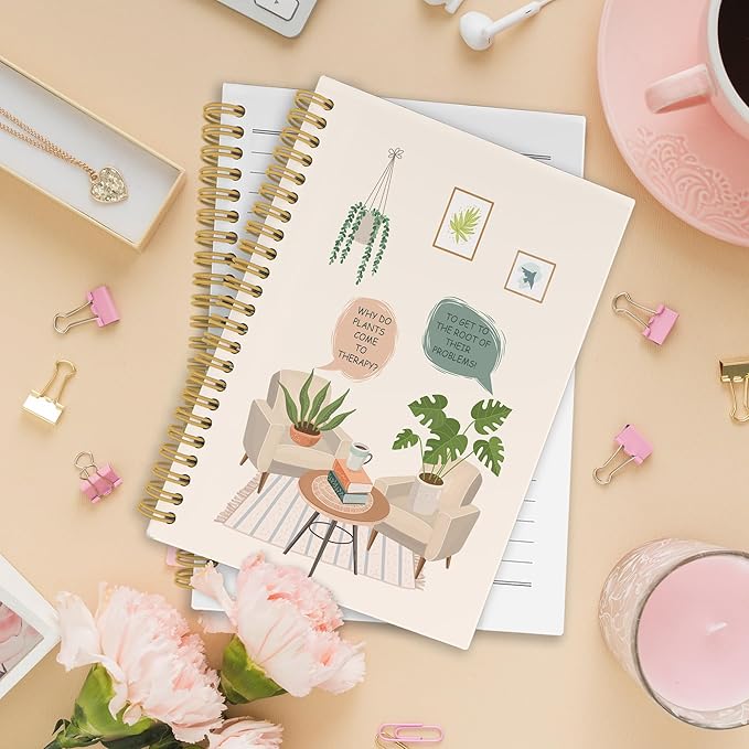Funny Mental Health Spiral Notebook, Therapy Journaling Notebooks for Note Taking, Nature Plant Hardcover Journals for Women 160 Pages 5.5x8.3 Inch, Inspirational Gifts for Women