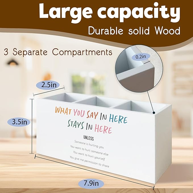 Mental Health Gifts Pen Holder for Desk, Mental Health Office Decor, What You Say in Here Stay in Here Wooden Pen Pencil Holder Organizer for Therapist Counselor Office Desk Accessories